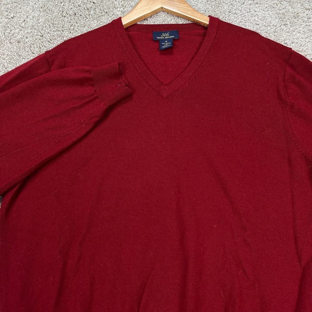 Brooks‎ Brothers Pullover Mens Medium Burgundy Merino Wool Blend V-Neck 346 EUC
